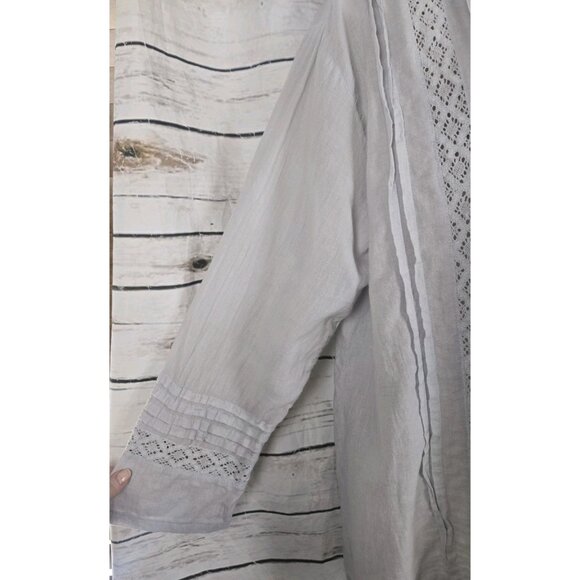 Sundance JP & Mattie Top L Gray Lace Pleated 100% Cotton Sheer Gauze - Picture 4 of 7